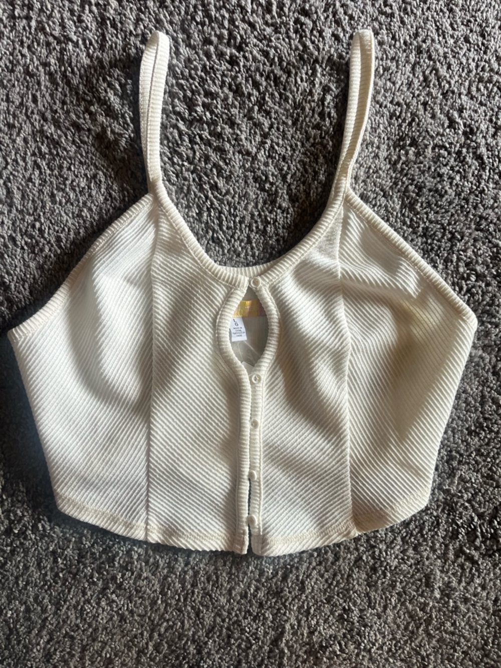 Urban Outfitters Cream Ribbed Button-Front Crop Top